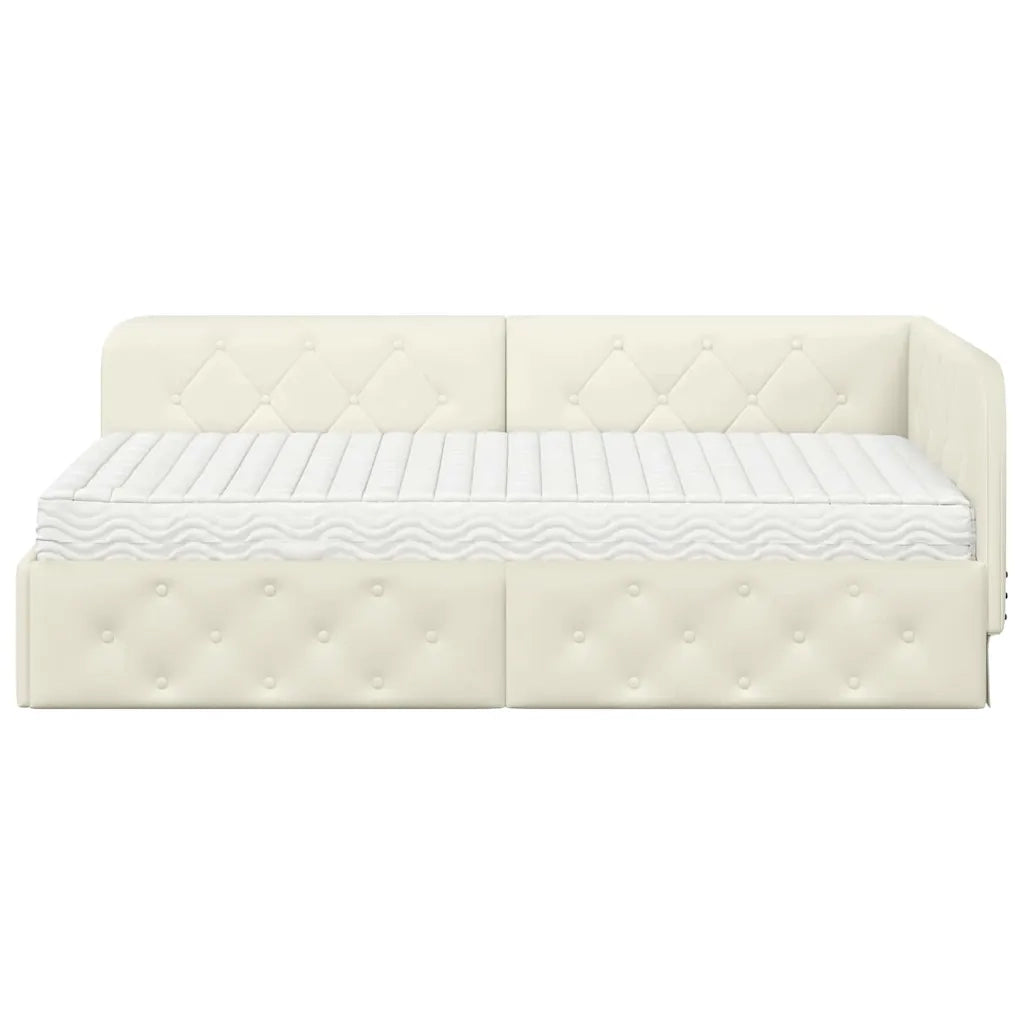 Cornice del letto ad angolo Crema 90 x 190 cm Velluto