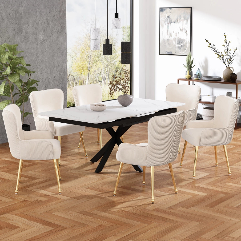 Sedia da pranzo Set di 4 con braccioli e supporto lombare in velluto Beige Oro