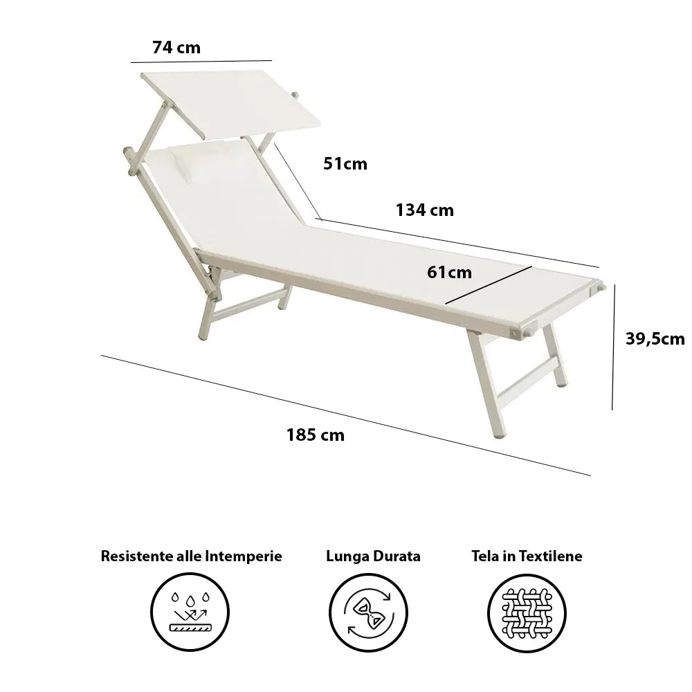 Lettino Prendisole Bianco con Parasole con telaio alluminio