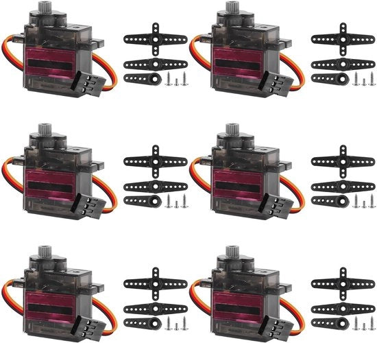 Servomotore 6 pezzi - Micro-servomotore - Trasmissione a rapporti variabili - Angolo di sterzo regolabile fino a 180 gradi - Leggero - Compatibile con Arduino - Mini motore