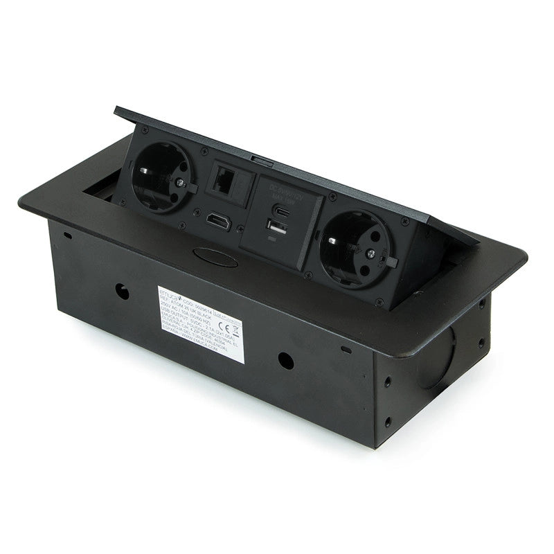 Multiconnettore Atom 26, 225x111mm, 2 prese Schuko, 1 USB tipo A, 1 USB tipo C, 1 RJ45, 1 HDMI, Zama-Acciaio-Plastica,..