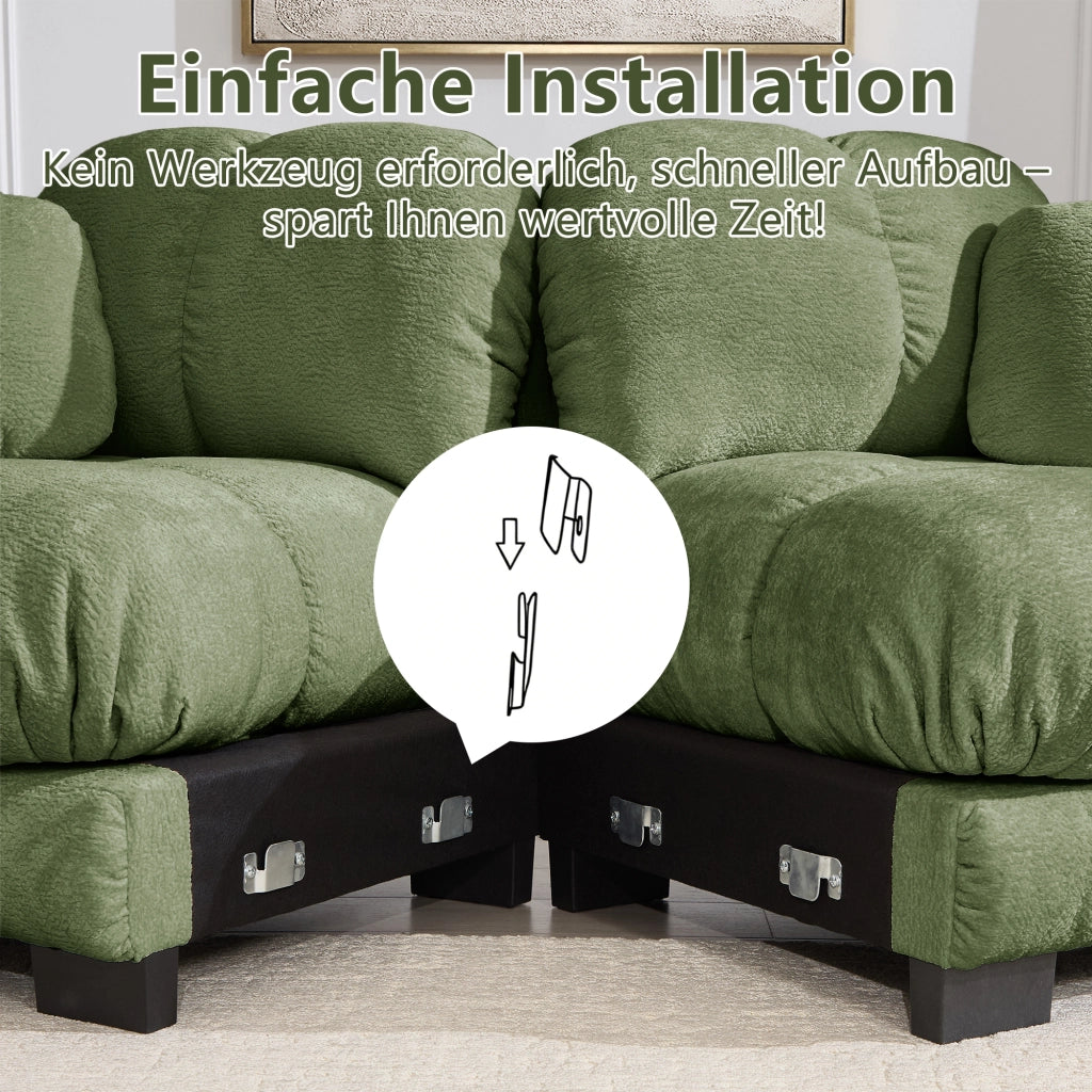 Divano angolare modulare con ottomana mobile e Cuscino lombare in Chenille, Verde