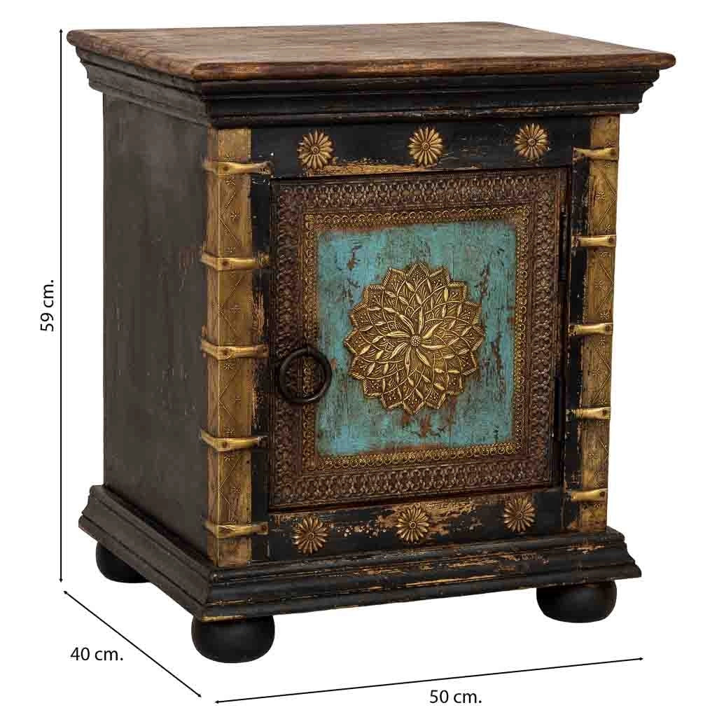 Comodino in legno nero, realizzato a mano, 50x40x59 cm
