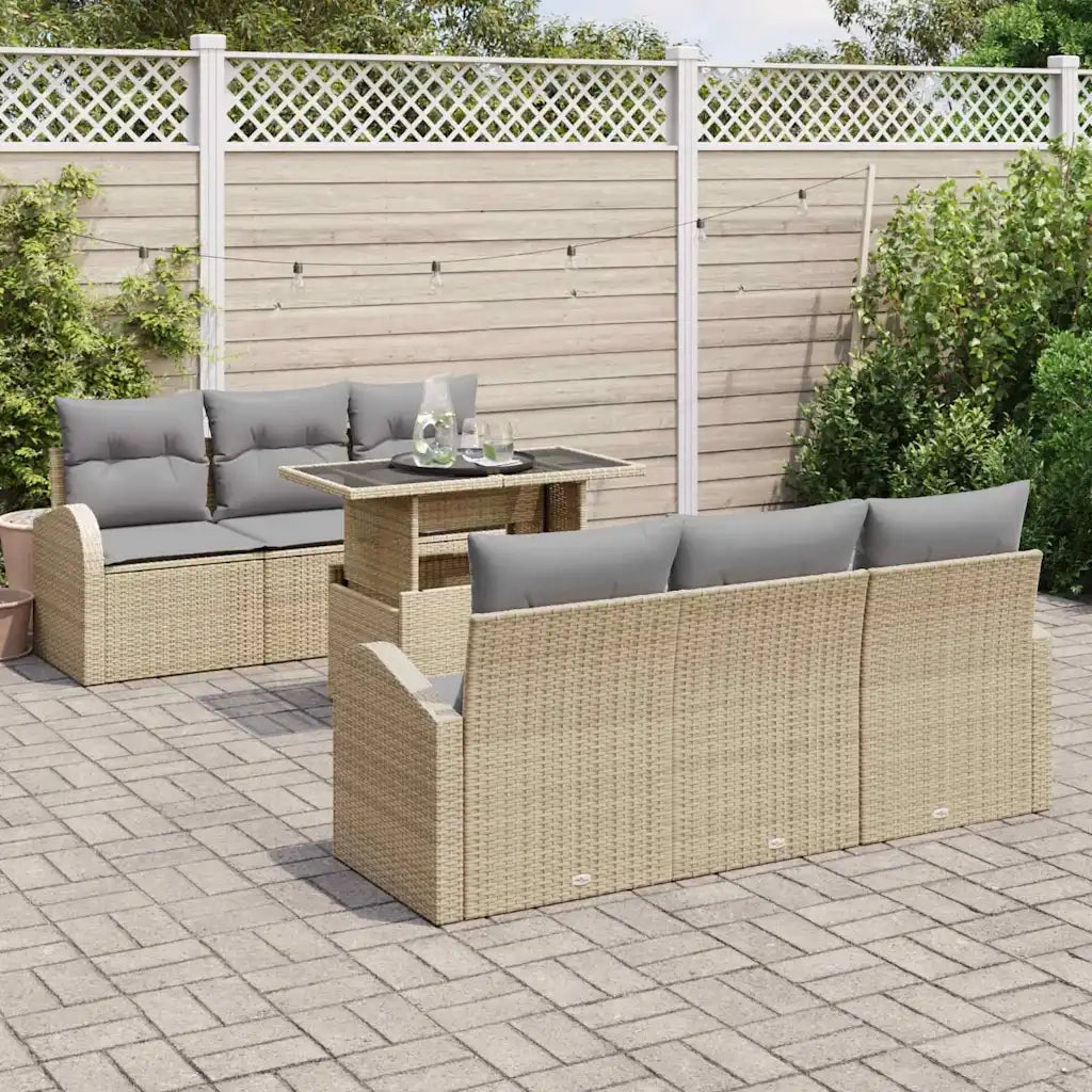 Set Divano da Giardino 7 pcs Beige Rattan in Polipropilene
