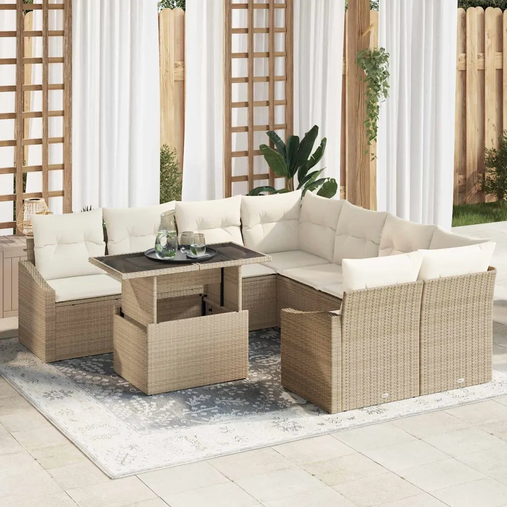 Set Divano da Giardino 9 pcs Beige Poly Rattan 3357714