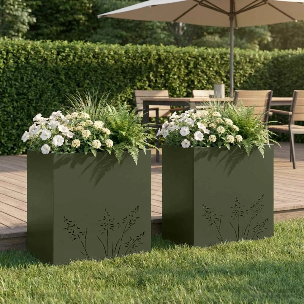 Vaso da giardino 2 pz Verde Oliva 50 x 30 x 49 cm 8005813