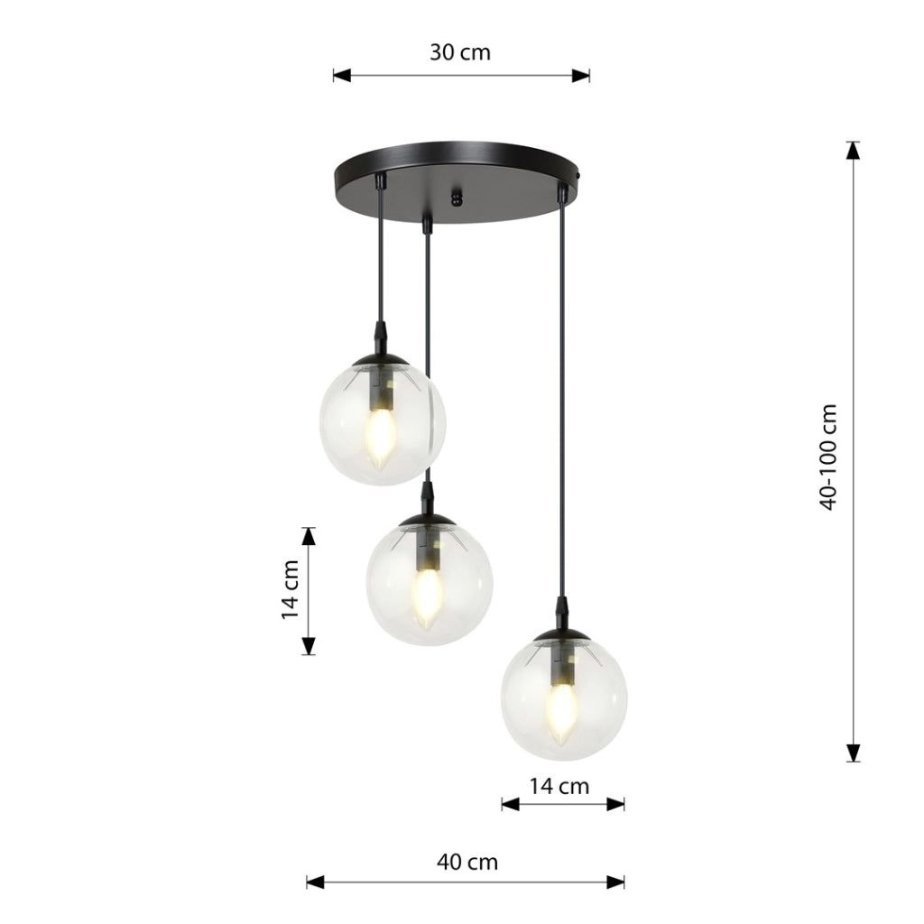 Lampadario Emibig Cosmo 3, 3xE14, nero trasparente Premium
