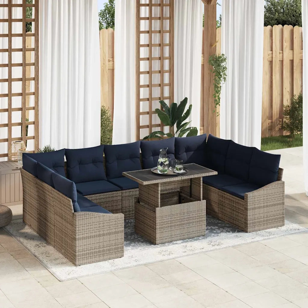 Set di divani con cuscino 10 pcs Nero e Blu polyrattan 3349072