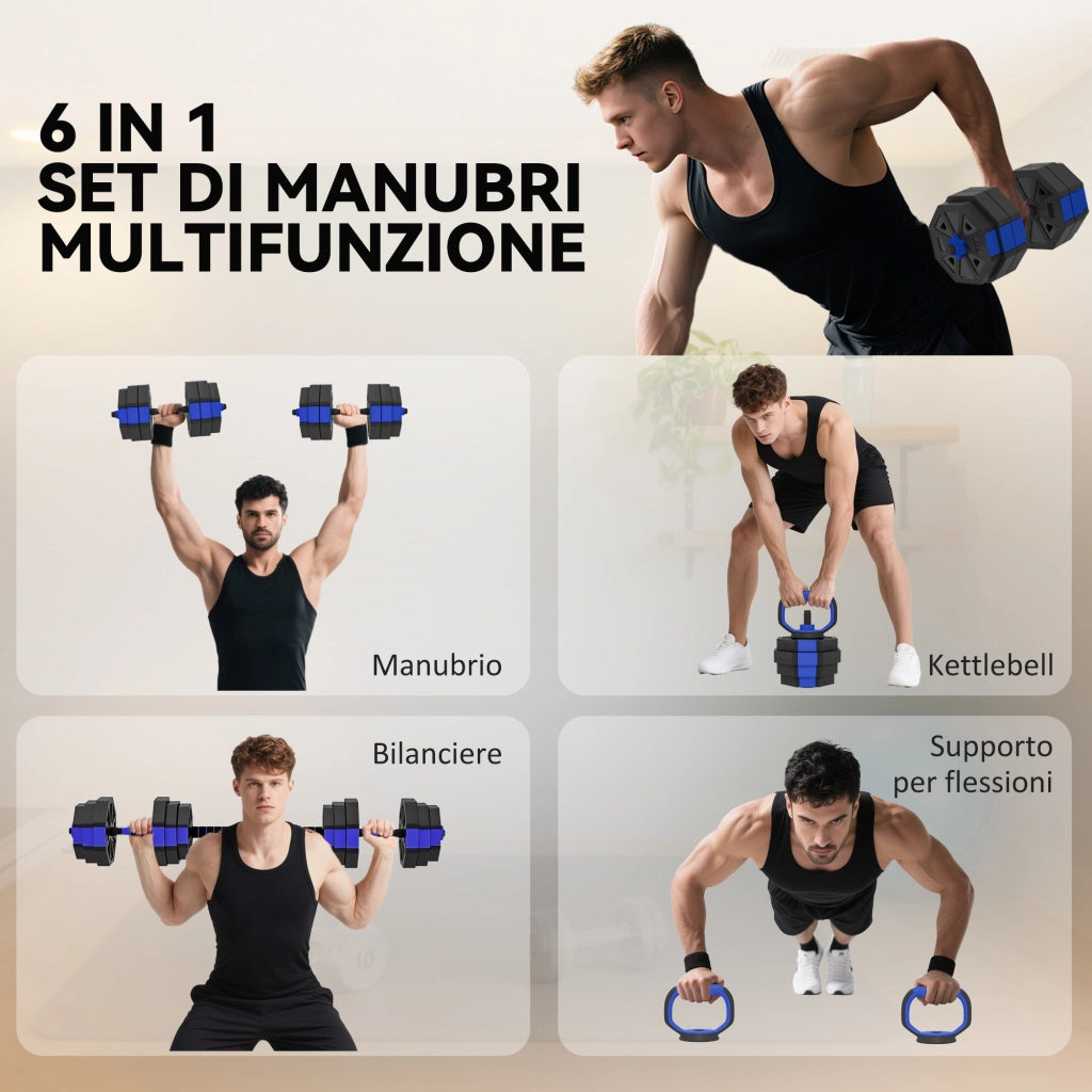 Set di Pesi da Palestra 6 in 1 ¨C Minimal ¨C Blu, Plastica e Sabbia