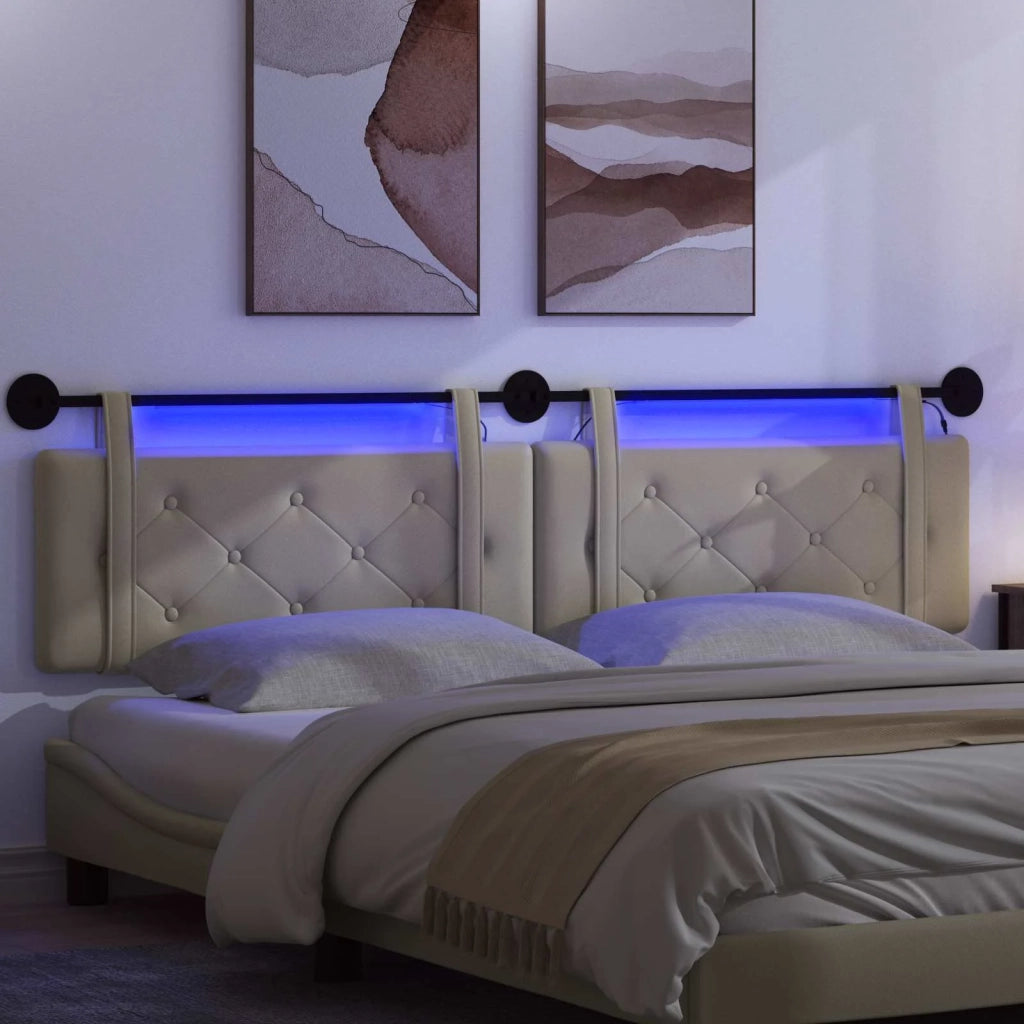 Testiera | Testata sospesa Con luce LED Crema Similpelle