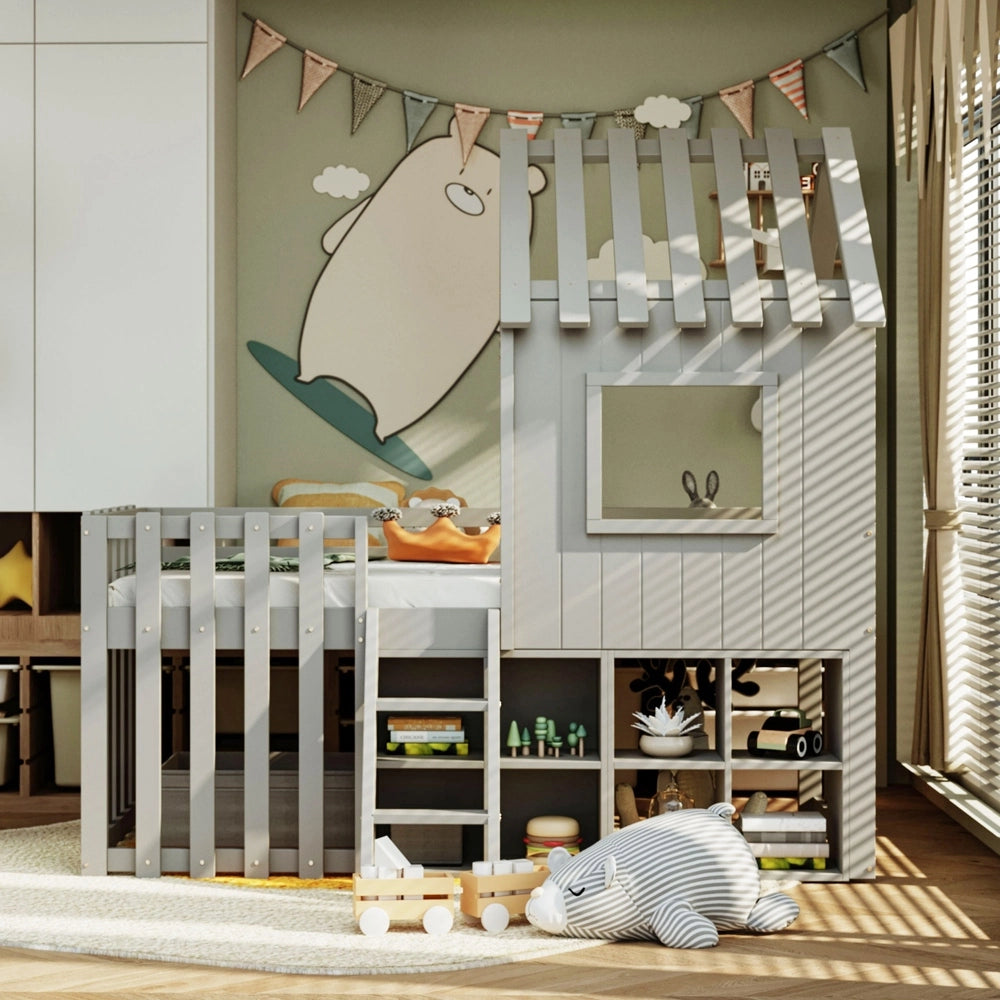 Letto casa bambini - Xylo - 90x200 cm legno grigio