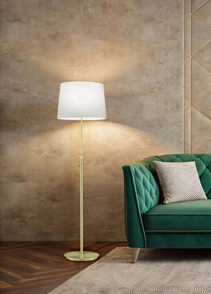 Piantana 3 lampadine, metallo, ottone satinato e bianco, H 180 cm, Lyon