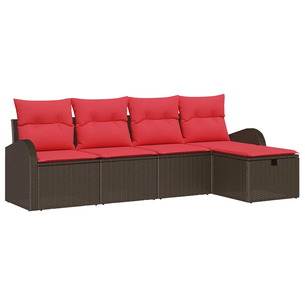 Set di divani con cuscino 5 pcs Marrone e Rosso polyrattan 3359063