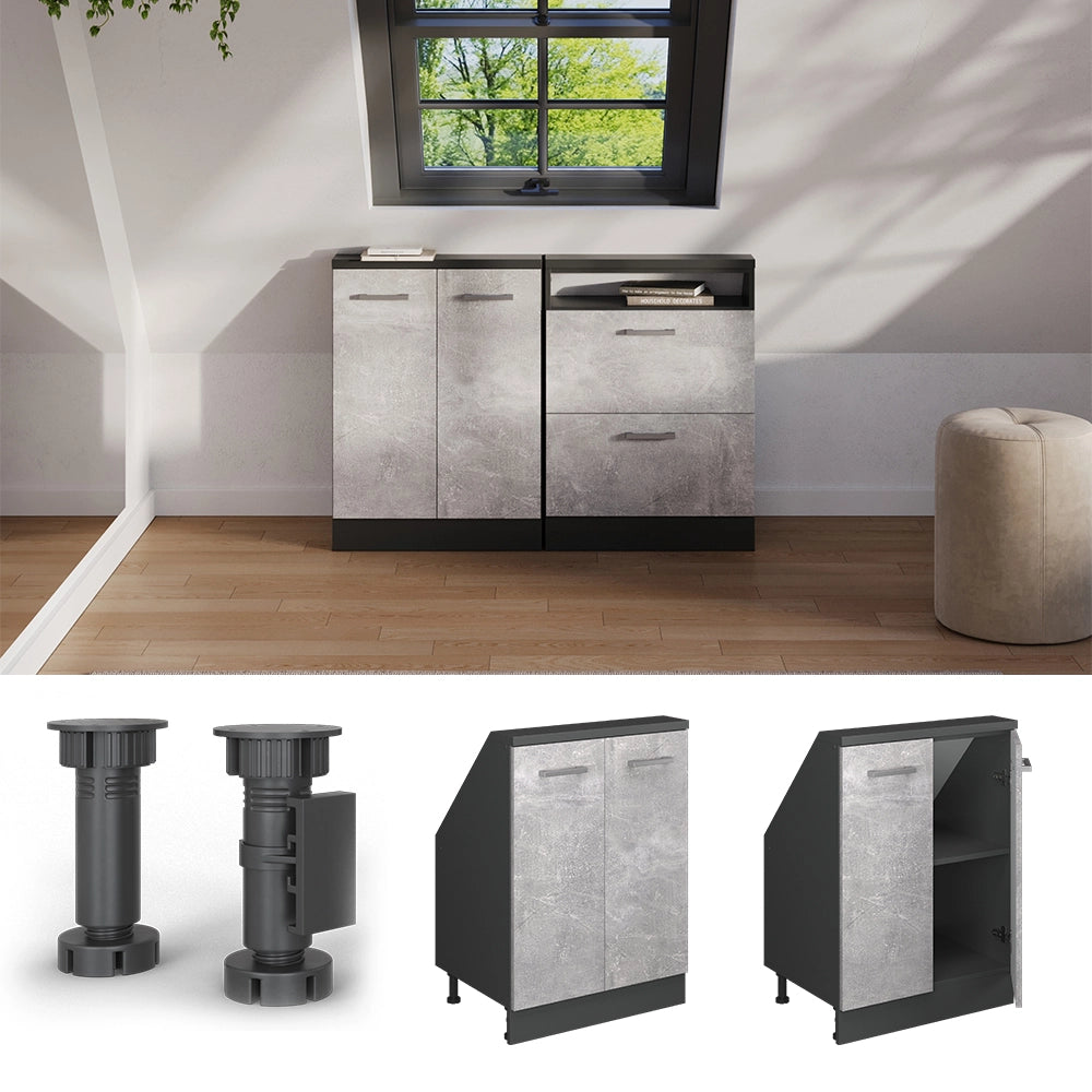 Mobile sottotetto Rion Calcestruzzo/Antracite con 2 porte Vicco