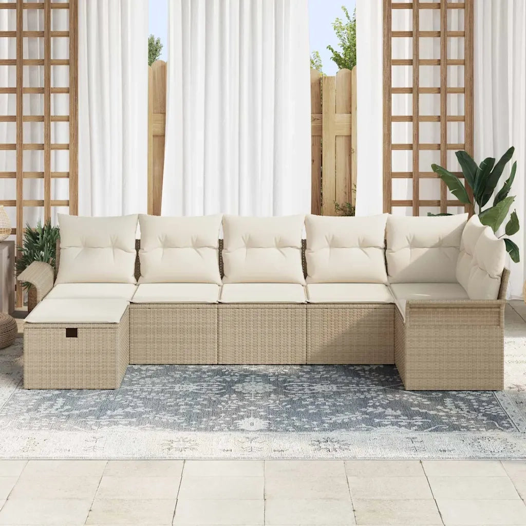 Set Divano da Giardino con cuscino 7 pcs Beige Poly Rattan 3360232