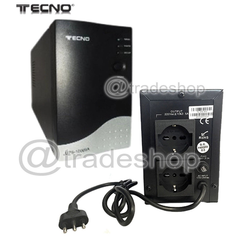 Trade Shop - Ups 650va Gruppo Di Continuita' Tecno 600w Per Pc 2 Ingressi Schuko -