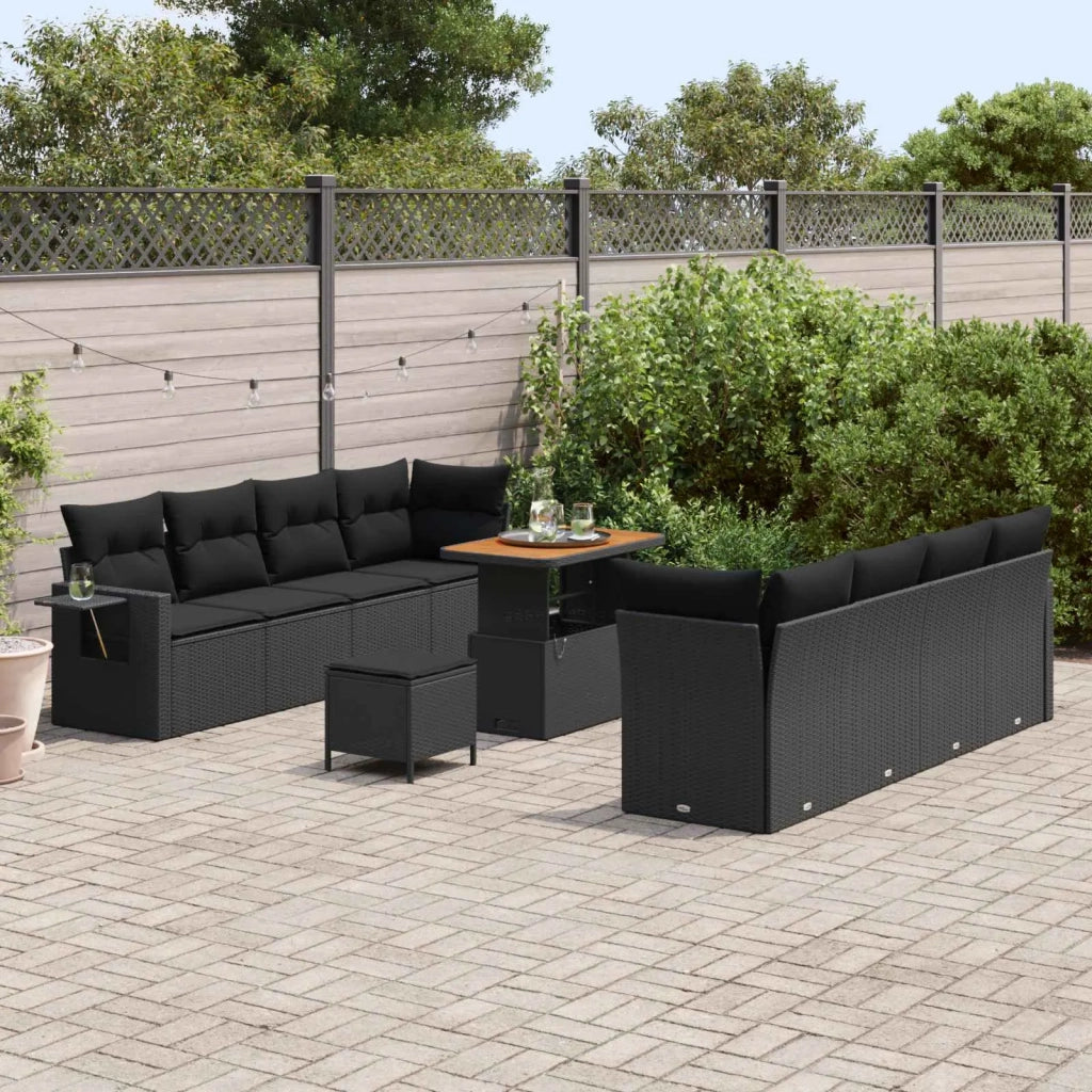 Set Divano da Giardino con cuscino 11 pcs Nero polyrattan 3363669