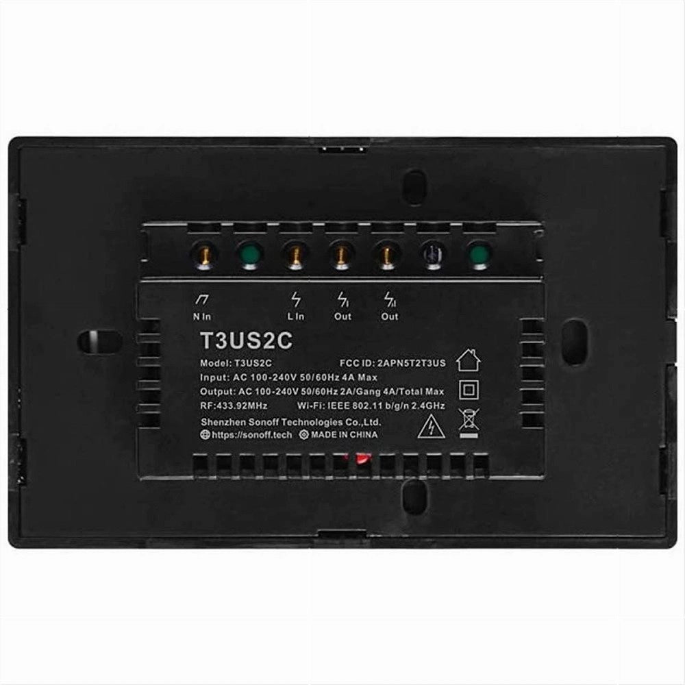 Trade Shop - Interruttore Sonoff Smart 2 Canale Controller Wireless Placca Touch Domotica T3us2c -