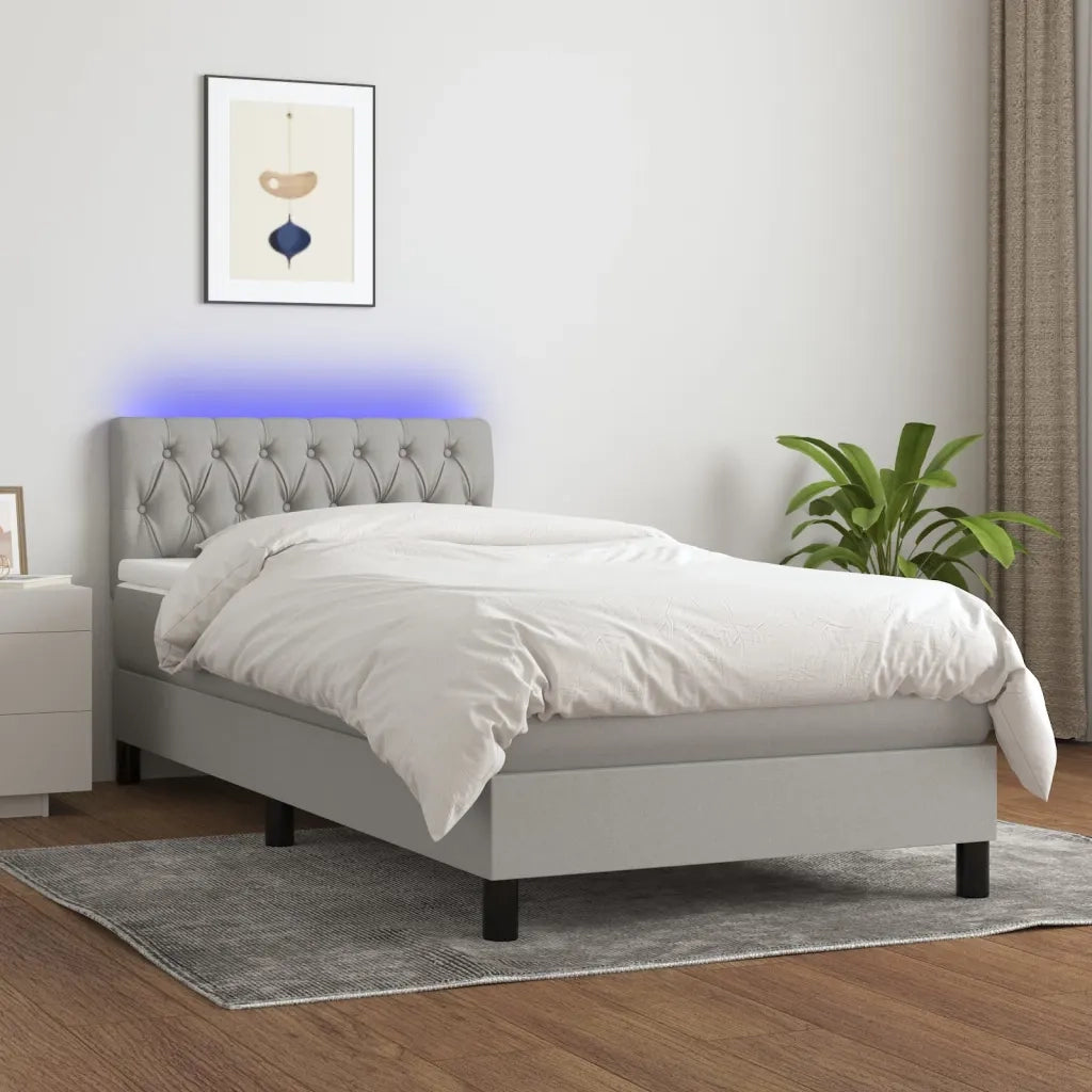 Letto a Molle Materasso e LED Grigio Chiaro 100x200 cm Tessuto