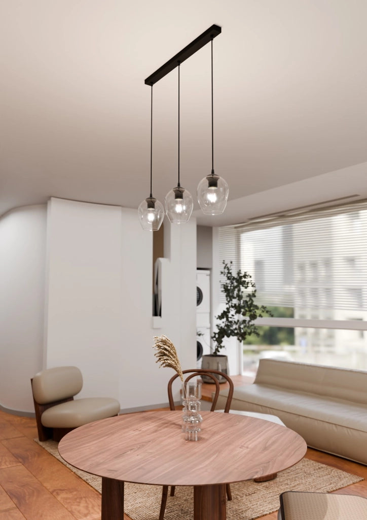 Emibig lampadario ISTAR 3 3xE27 vetro trasparente nero