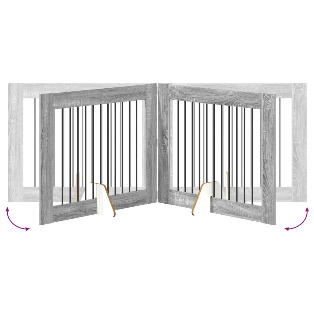 Cancello per cani pieghevole con supporti 4 pz Sonoma grigio 892064