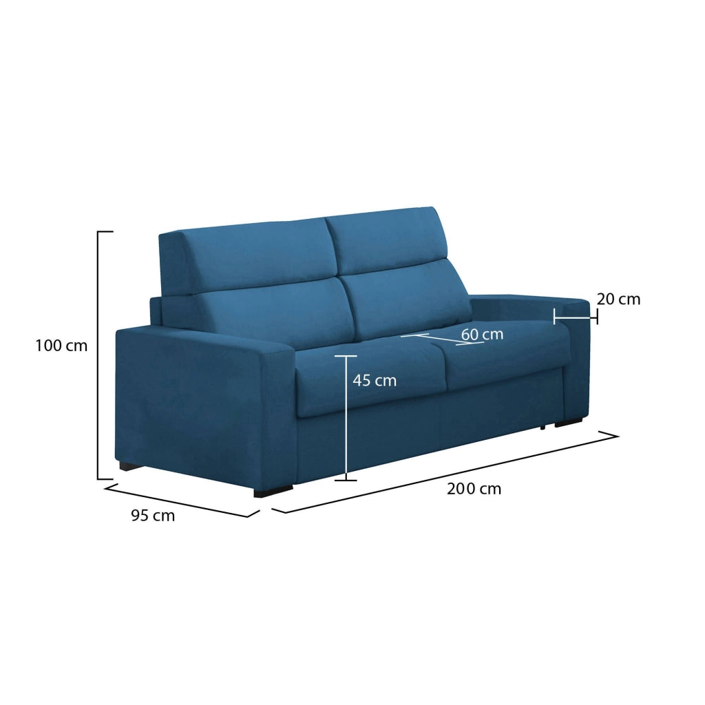 Letino, Divano Fisso 2 Posti Sfoderabile Made in Italy, 200x95x100h cm blu