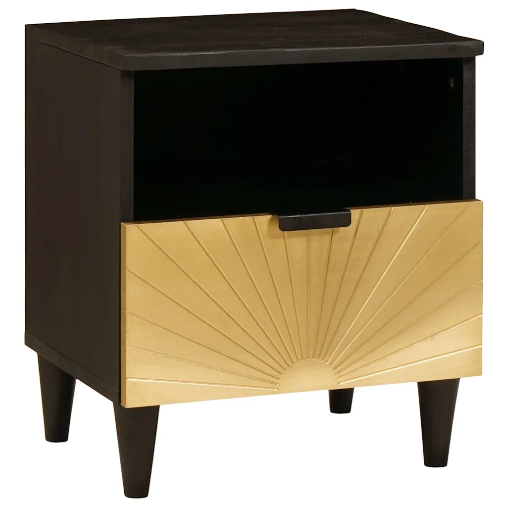 Comodino | Armadio da Notte | Mobiletto da notte Nero e Oro 40 x 33 x 46 cm