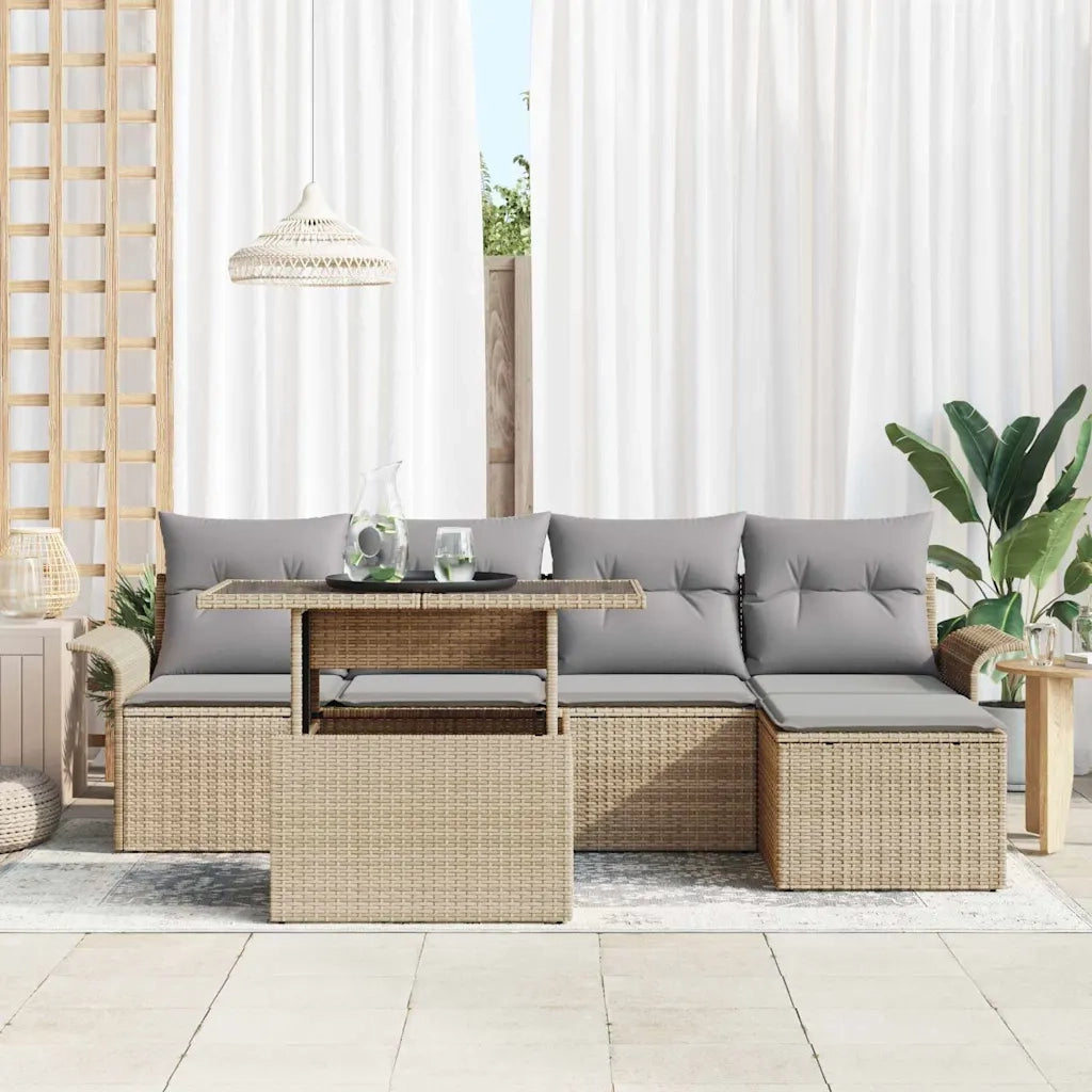 Set Divano da Giardino con cuscino 6 pcs Beige polyrattan 3348266