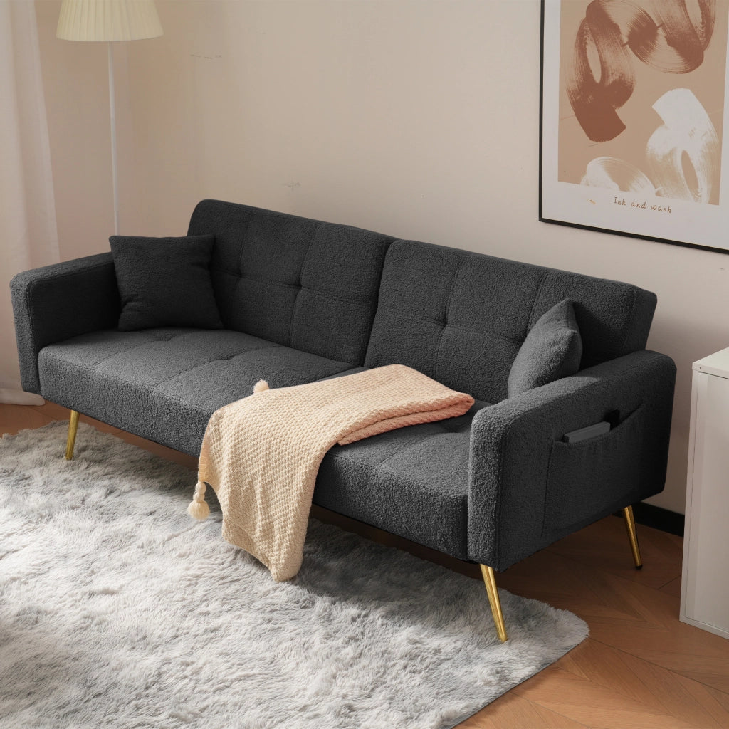 Divano letto con angolo regolabile - Zephmum- Gambe dorate, cuscini e tasche laterali