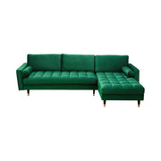 Divano ad angolo KOLIRI verde smeraldo – 4 posti – Angolo destro – Divano di design in velluto e legno massiccio