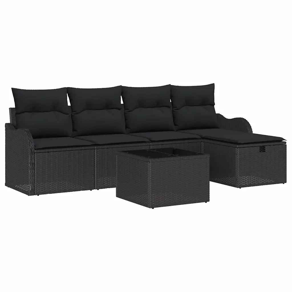 Set Divano da Giardino con cuscino 6 pcs Nero Poly Rattan