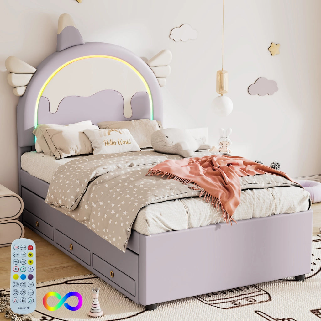 Letto Unicorn Kids 90x200cm con letto a trazione in viola