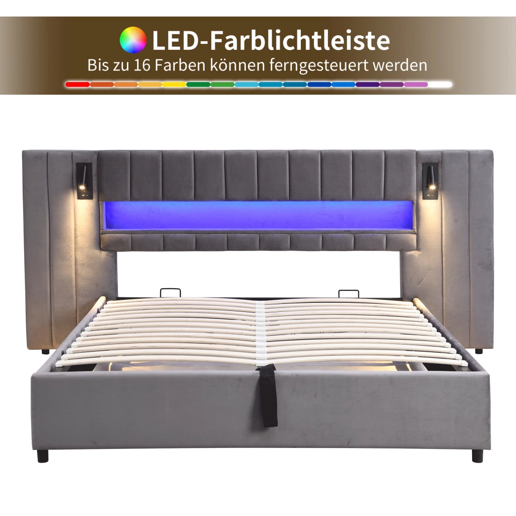 letto imbottito velluto grigio 180 x 200 cm