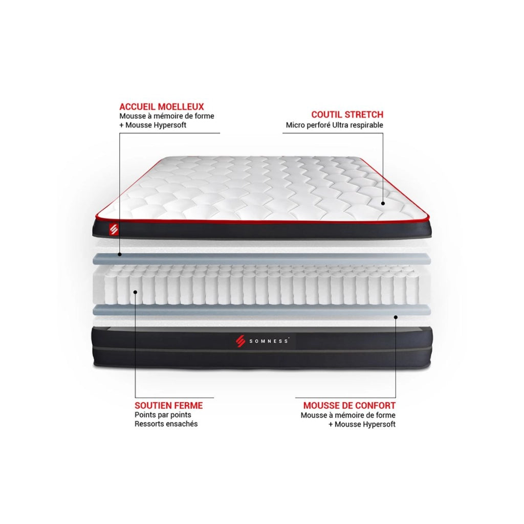 Pacchetto letto completo - Materasso 200x200cm + Box spring con doghe (kit) + 2 cuscini + Piumone - Boost