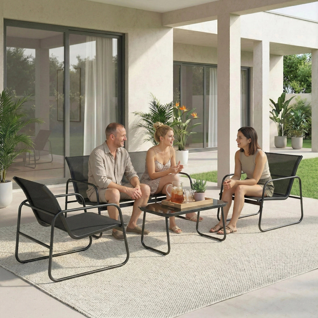 Set divano giardino 4 pezzi con divano, poltrona e tavolo ¨C Xylo ¨C grigio scuro e nero