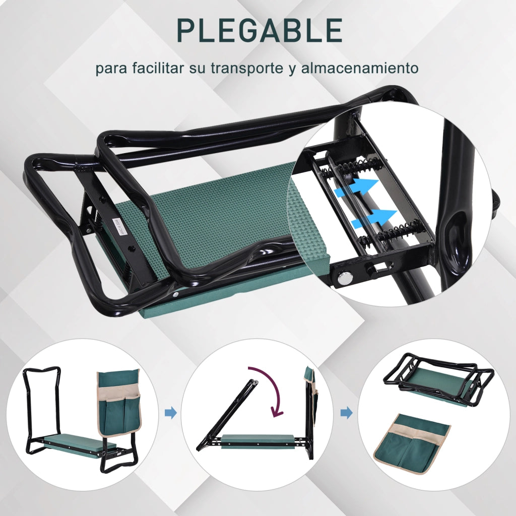 Sgabello da Giardino Pieghevole con Cuscino ¨C zephmum ¨C Verde Nero