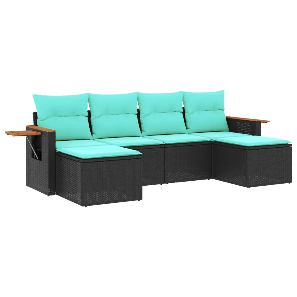 Set Divano da Giardino 6 pz con Cuscini Nero in Polyrattan