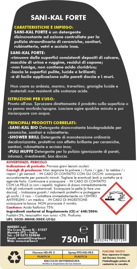 Kit pulizia vetri doccia, rimuove calcare e ripristina lucentezza Marbec KIT CRISTALLI DOCCIA