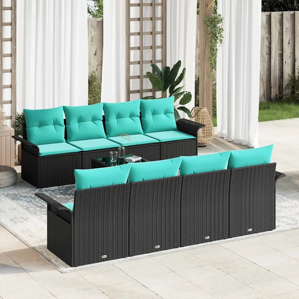 Set Divano da Giardino 9 pcs Nero e Turchese polyrattan 3353965