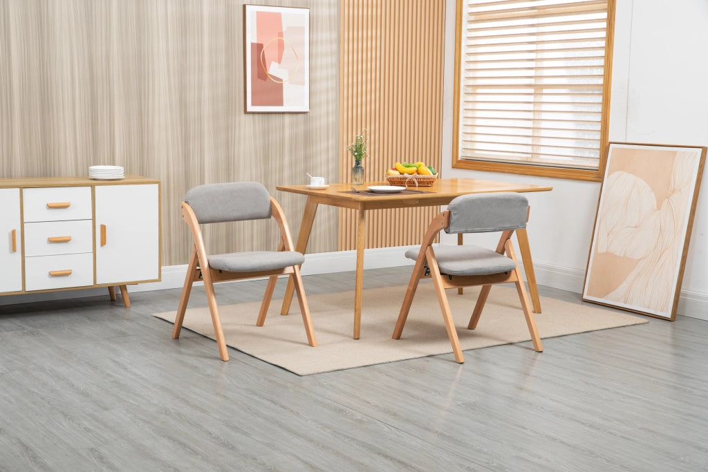 Set di 2 sedie pieghevoli - con seduta imbottita e schienale rinforzato - in legno massiccio grigio