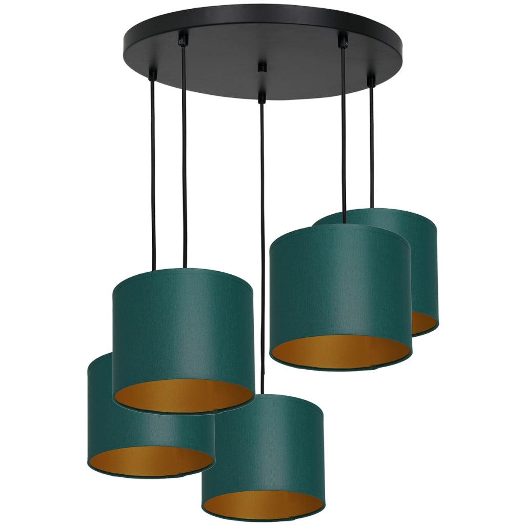 Sospensione Luminex Arden nera 5 paralumi verdi E27