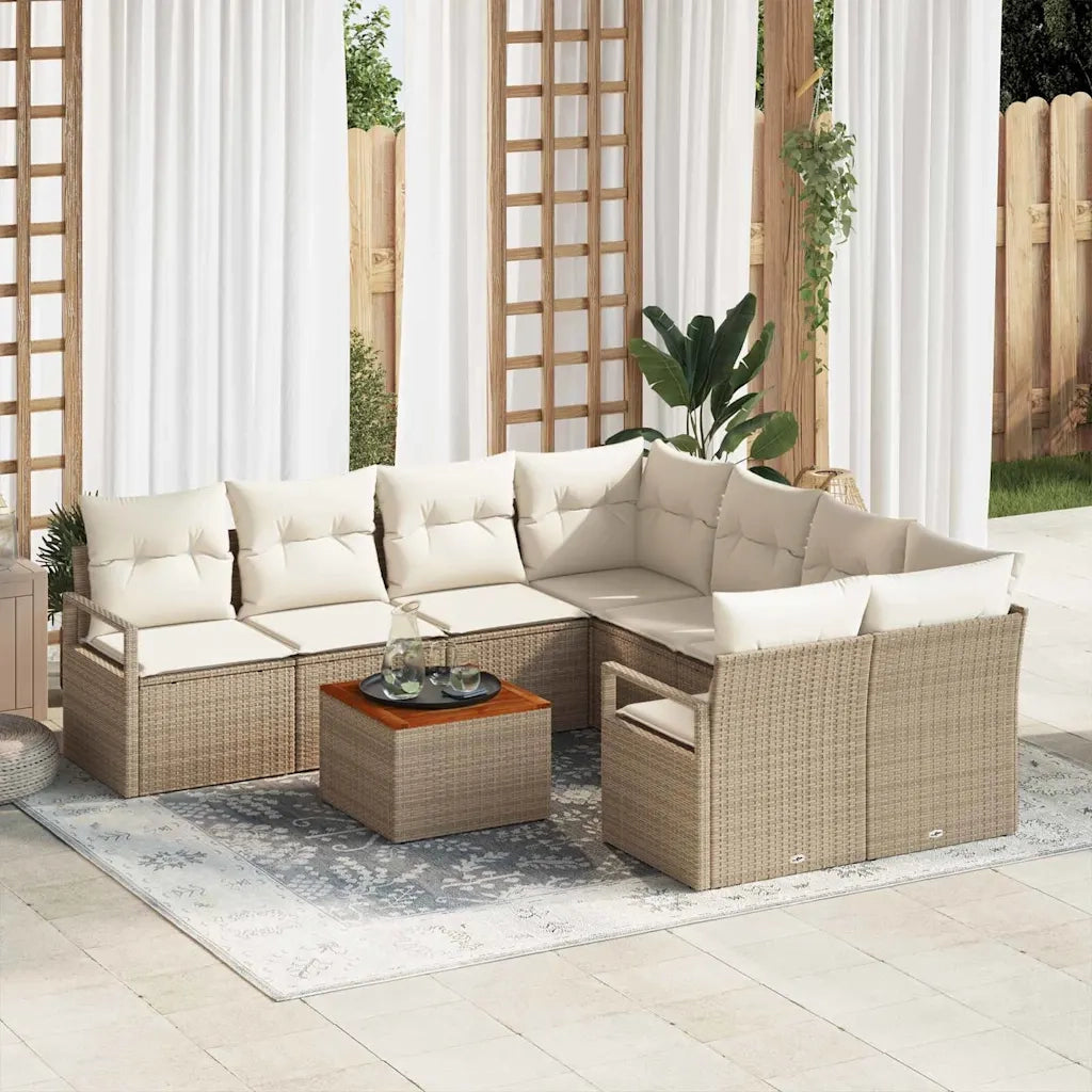 Set Divano da Giardino 9 pcs Beige e Crema polyrattan