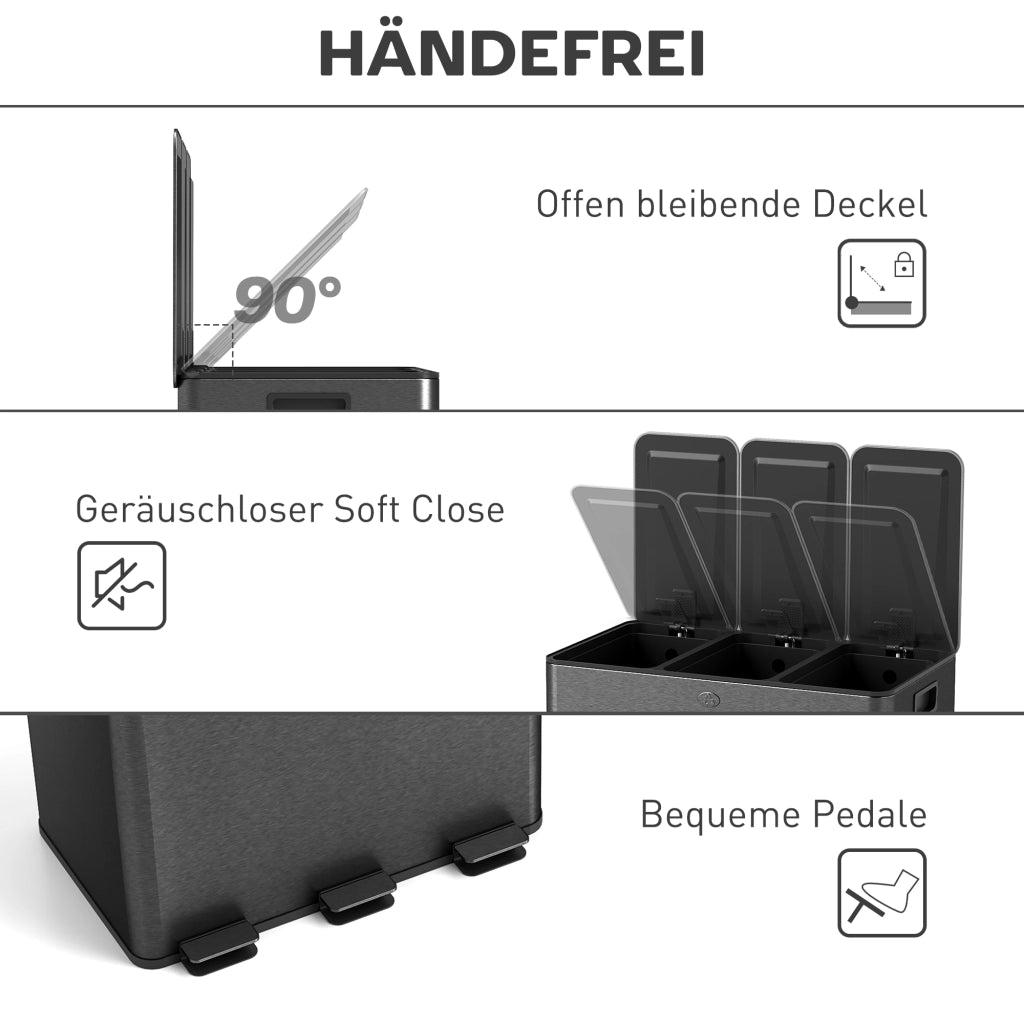 Bidone per rifiuti 3 scomparti 60 litri ¨C zephmum ¨C nero