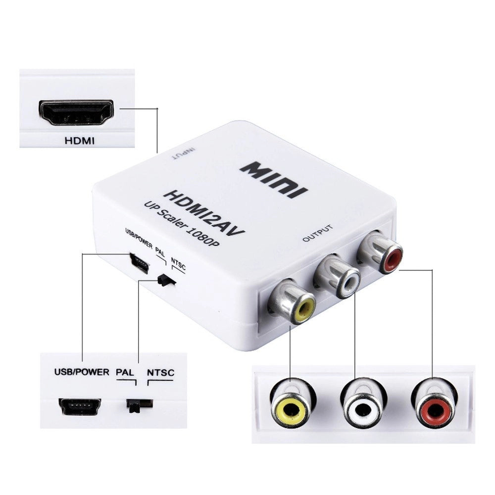 Trade Shop - Mini Convertitore Adattatore Video Audio Da Hdmi Av Rca Hdmi2av 1080p -