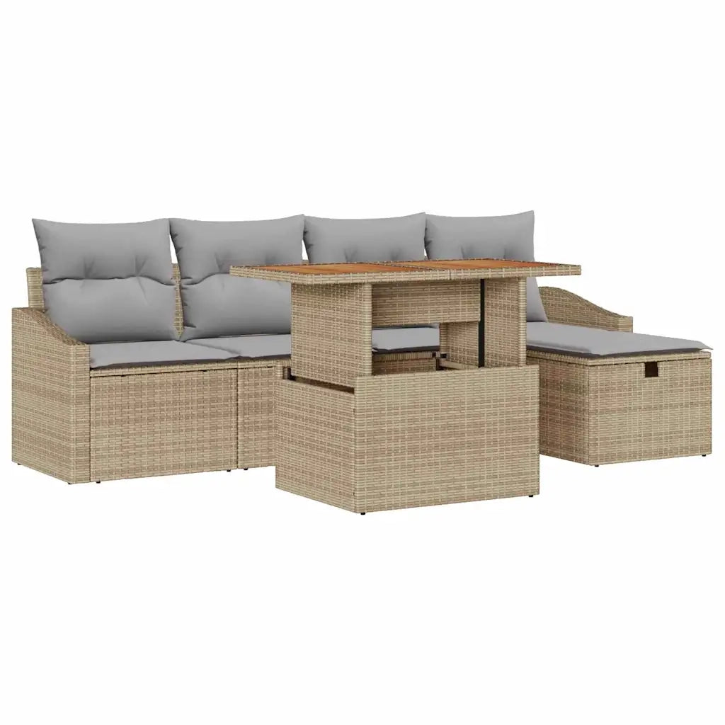 Set Divano da Giardino 6 pcs Beige polyrattan