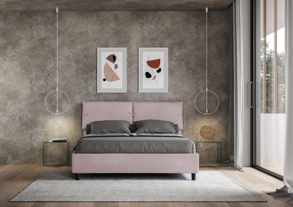 BS COM Letto matrimoniale con rete imbottito 160x200 microfibra glicine