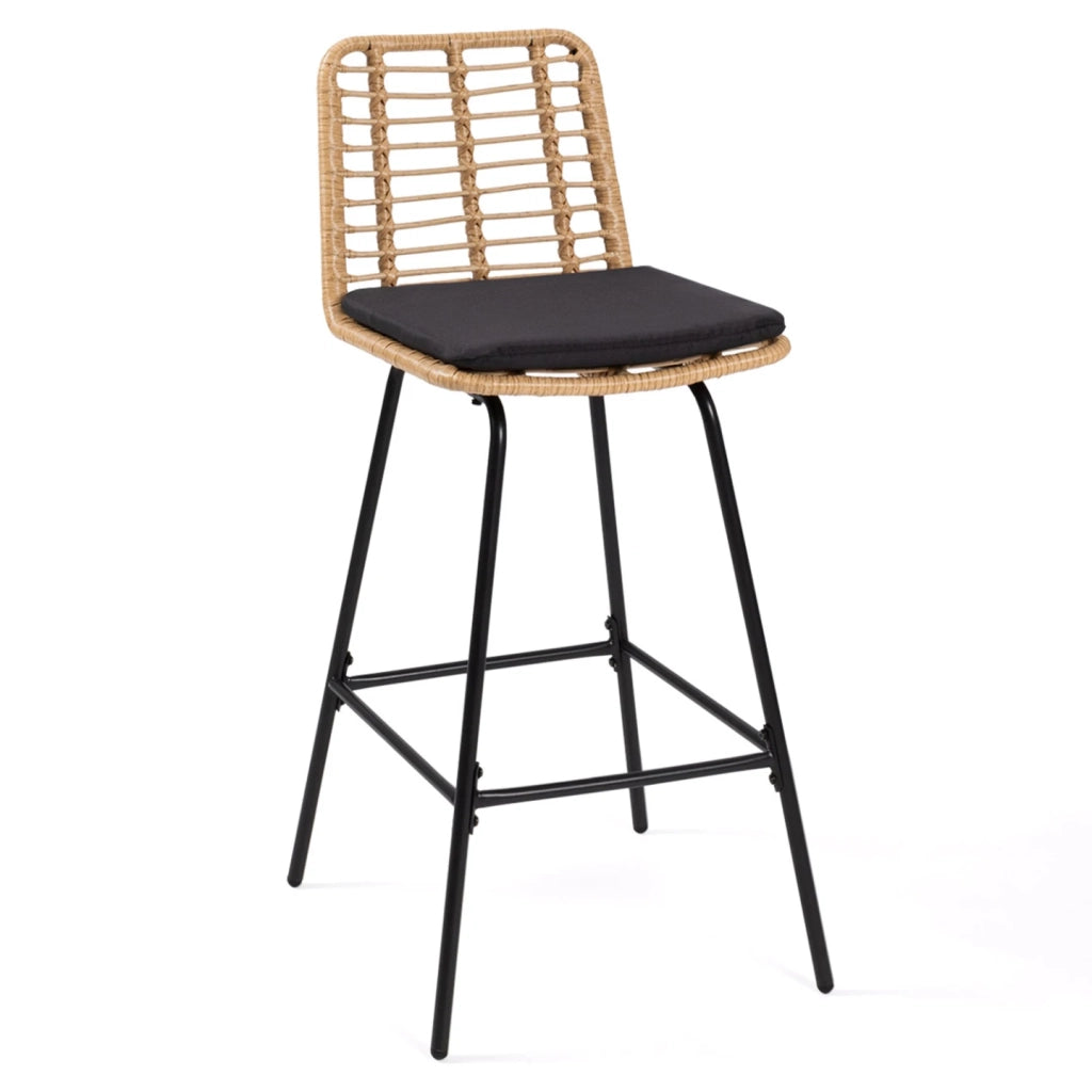 IDMarket - Set di 2 sgabelli da bar SUMMER in rattan con gambe in metallo nero