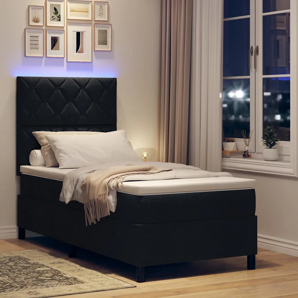 Letto a molle con materasso con led Nero 100 x 200 cm Tessuto