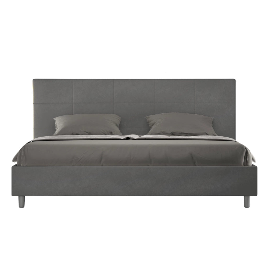BS COM Letto matrimoniale king size contenitore imbottito 190x200 microfibra grigio