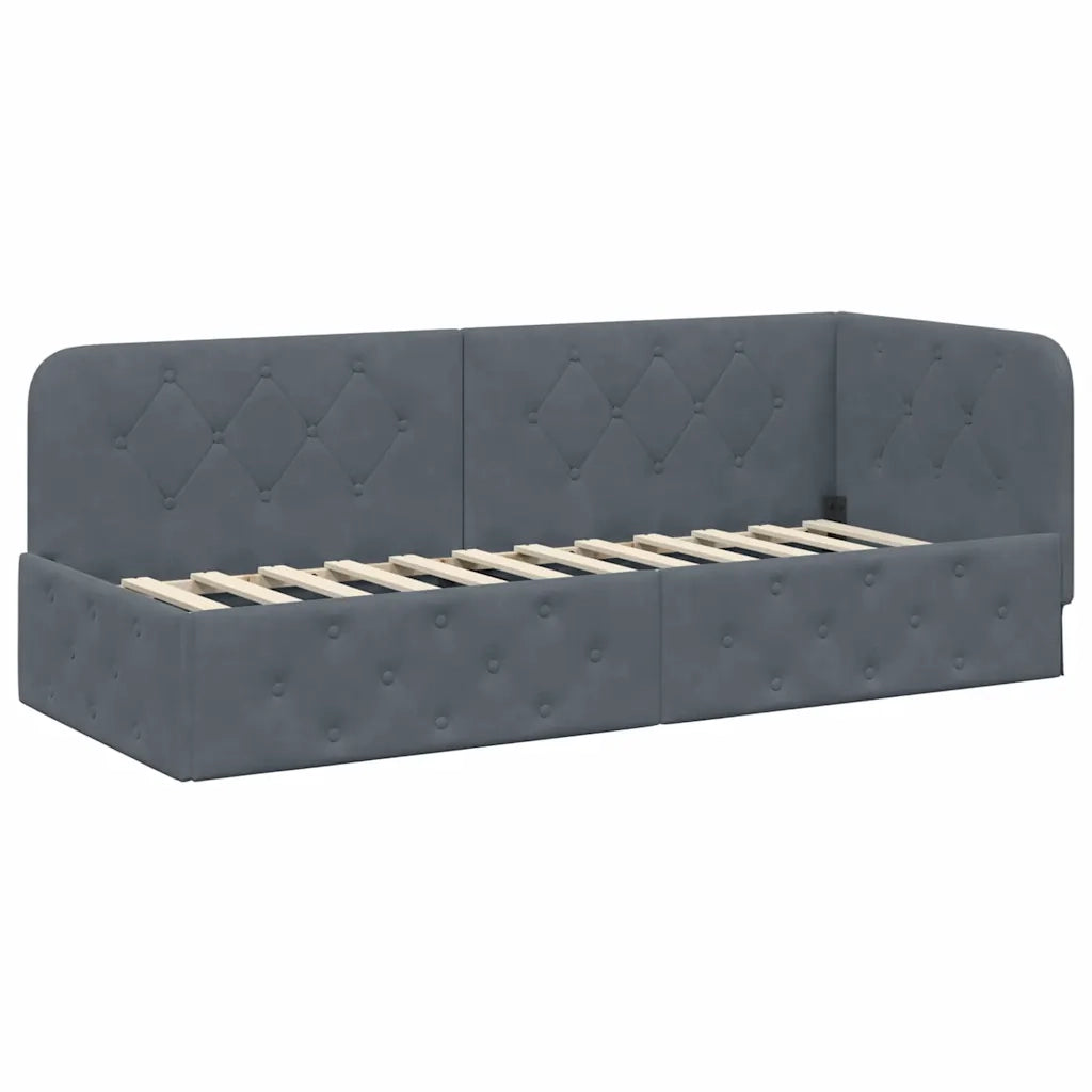 Cornice del letto ad angolo Grigio scuro 80 x 200 cm Velluto